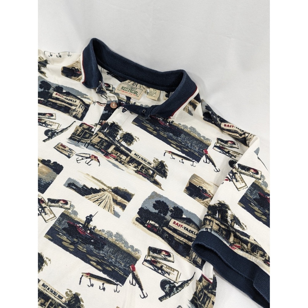 Redhead Mens Polo Shirt 2XL Fishing Bait Tackle Short Sleeve Blue‎ Collar Cuff